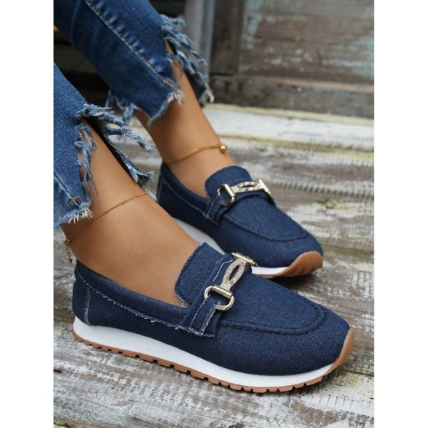 Casual Plain Non-Slip Slip On Flat Heel Deep Mouth Shoes Metal - Image 3