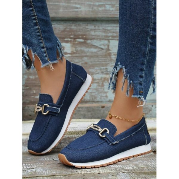 Casual Plain Non-Slip Slip On Flat Heel Deep Mouth Shoes Metal - Image 4