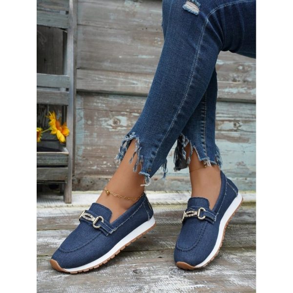 Casual Plain Non-Slip Slip On Flat Heel Deep Mouth Shoes Metal - Image 5