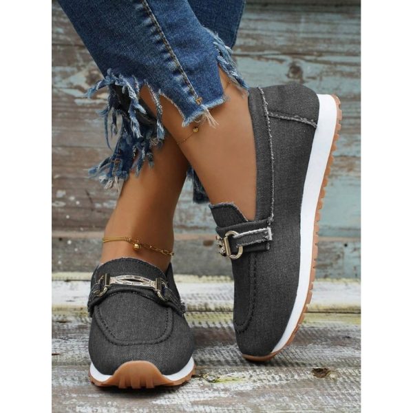 Casual Plain Non-Slip Slip On Flat Heel Deep Mouth Shoes Metal - Image 7