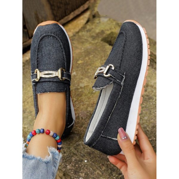 Casual Plain Non-Slip Slip On Flat Heel Deep Mouth Shoes Metal - Image 8
