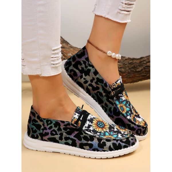 Western Cow Sunflower Canvas Boat Flats - Image 2
