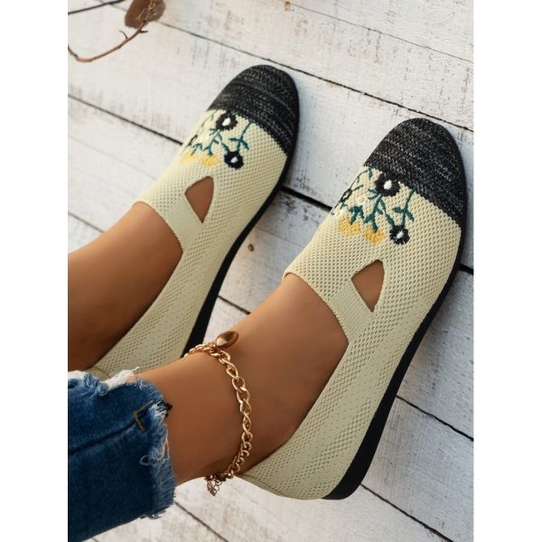 Casual Floral Breathable Slip On Flat Heel Deep Mouth Shoes Embroidery - Image 16