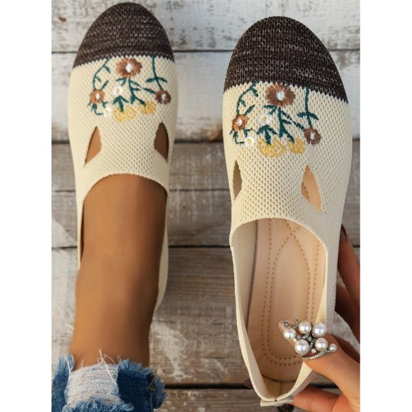 Casual Floral Breathable Slip On Flat Heel Deep Mouth Shoes Embroidery - Image 19