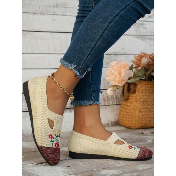 Casual Floral Breathable Slip On Flat Heel Deep Mouth Shoes Embroidery - Image 3