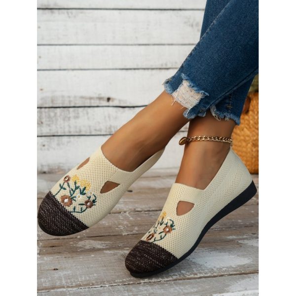 Casual Floral Breathable Slip On Flat Heel Deep Mouth Shoes Embroidery - Image 21