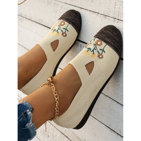 Casual Floral Breathable Slip On Flat Heel Deep Mouth Shoes Embroidery - Image 22
