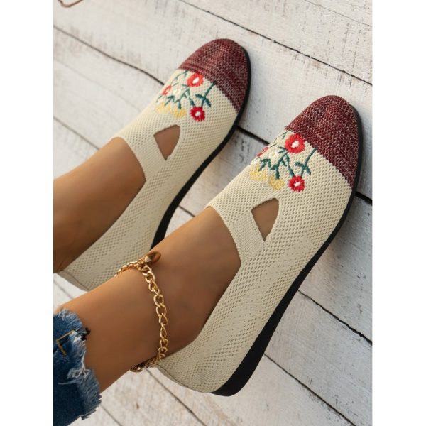 Casual Floral Breathable Slip On Flat Heel Deep Mouth Shoes Embroidery - Image 4