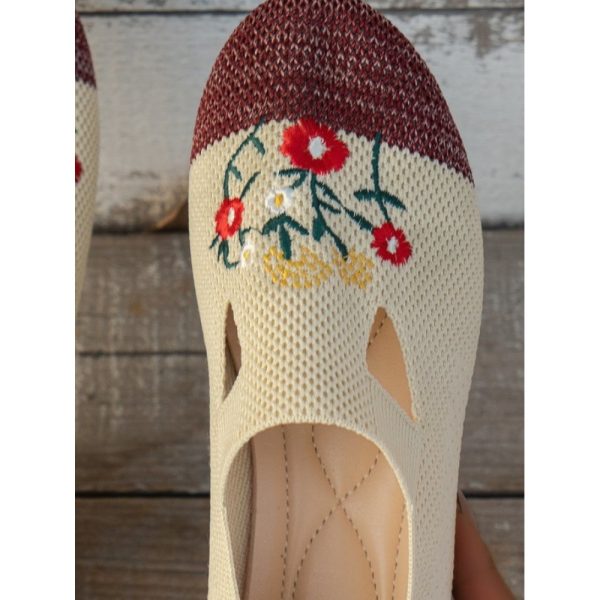 Casual Floral Breathable Slip On Flat Heel Deep Mouth Shoes Embroidery - Image 5