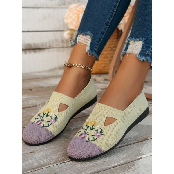 Casual Floral Breathable Slip On Flat Heel Deep Mouth Shoes Embroidery - Image 8