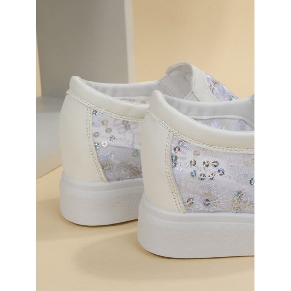 Sequins Floral Embroidered Lace Paneled Slip-On Wedge Shoes - Image 18