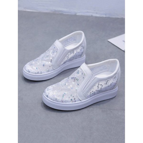Sequins Floral Embroidered Lace Paneled Slip-On Wedge Shoes - Image 20