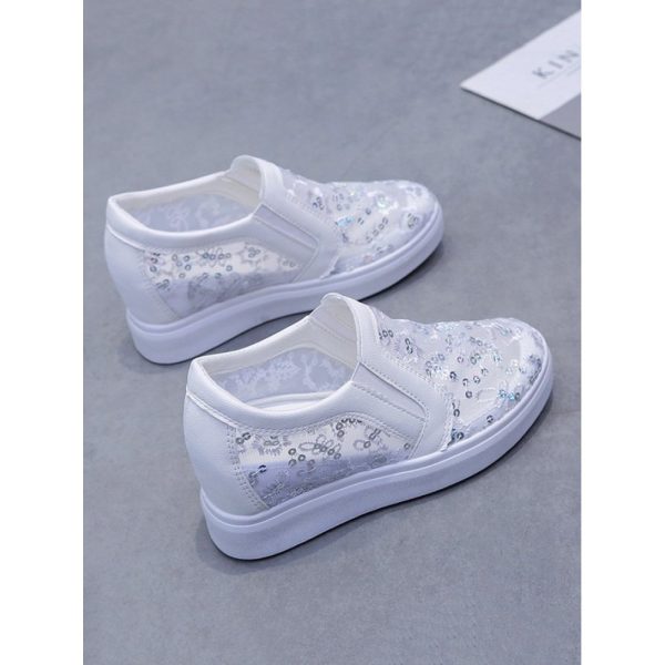 Sequins Floral Embroidered Lace Paneled Slip-On Wedge Shoes - Image 21