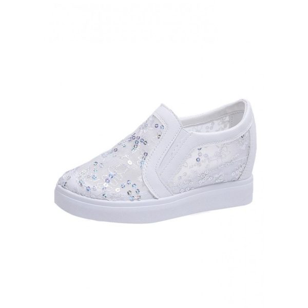 Sequins Floral Embroidered Lace Paneled Slip-On Wedge Shoes - Image 22