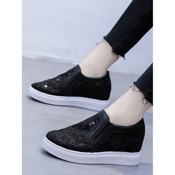 Sequins Floral Embroidered Lace Paneled Slip-On Wedge Shoes - Image 23