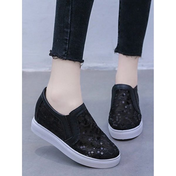 Sequins Floral Embroidered Lace Paneled Slip-On Wedge Shoes - Image 25