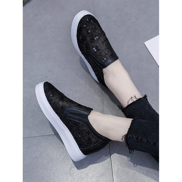 Sequins Floral Embroidered Lace Paneled Slip-On Wedge Shoes - Image 26