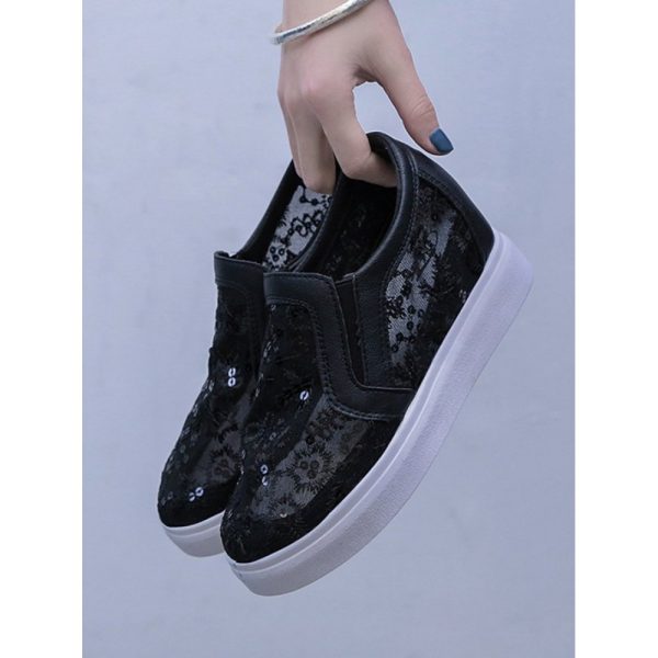 Sequins Floral Embroidered Lace Paneled Slip-On Wedge Shoes - Image 27
