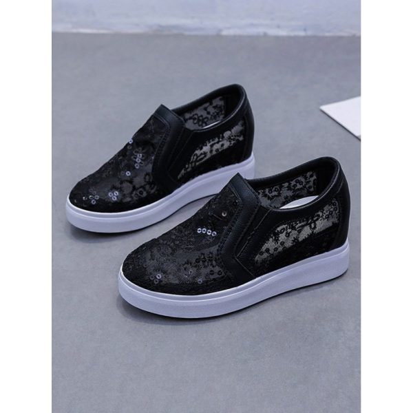 Sequins Floral Embroidered Lace Paneled Slip-On Wedge Shoes - Image 28