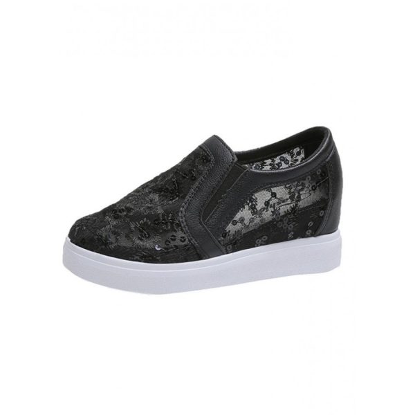 Sequins Floral Embroidered Lace Paneled Slip-On Wedge Shoes - Image 29