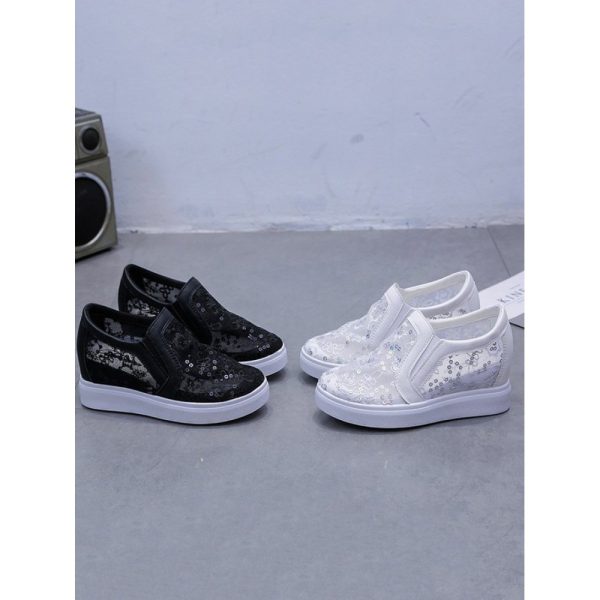 Sequins Floral Embroidered Lace Paneled Slip-On Wedge Shoes - Image 30