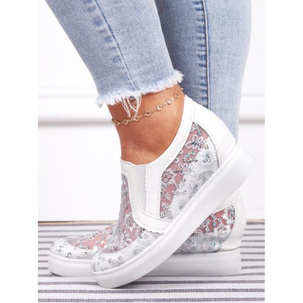 Sequins Floral Embroidered Lace Paneled Slip-On Wedge Shoes - Image 7