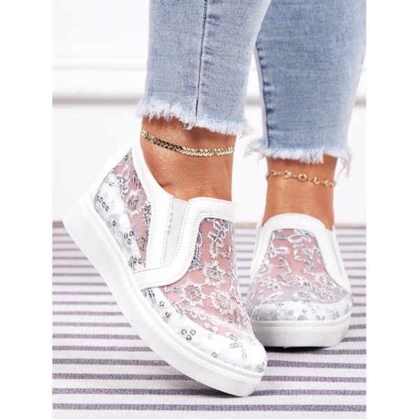 Sequins Floral Embroidered Lace Paneled Slip-On Wedge Shoes - Image 8