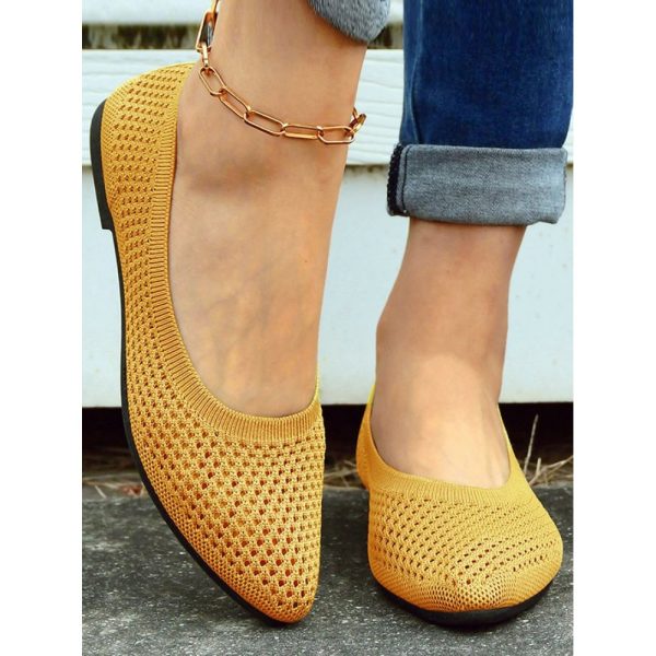 Casual Plain Breathable Slip On Flat Heel Shallow Shoes Hollow Out - Image 2