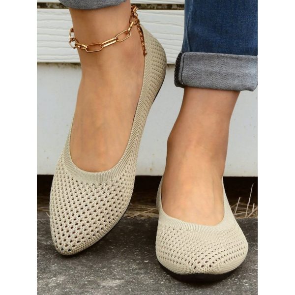 Casual Plain Breathable Slip On Flat Heel Shallow Shoes Hollow Out - Image 15