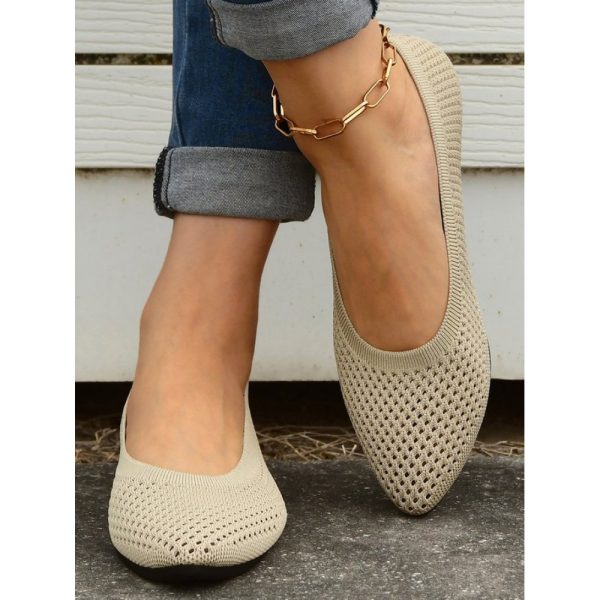 Casual Plain Breathable Slip On Flat Heel Shallow Shoes Hollow Out - Image 16
