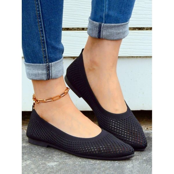 Casual Plain Breathable Slip On Flat Heel Shallow Shoes Hollow Out - Image 20