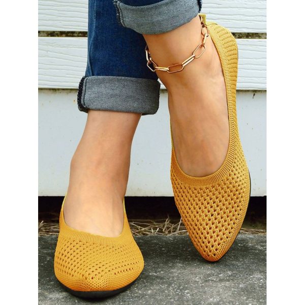 Casual Plain Breathable Slip On Flat Heel Shallow Shoes Hollow Out - Image 4
