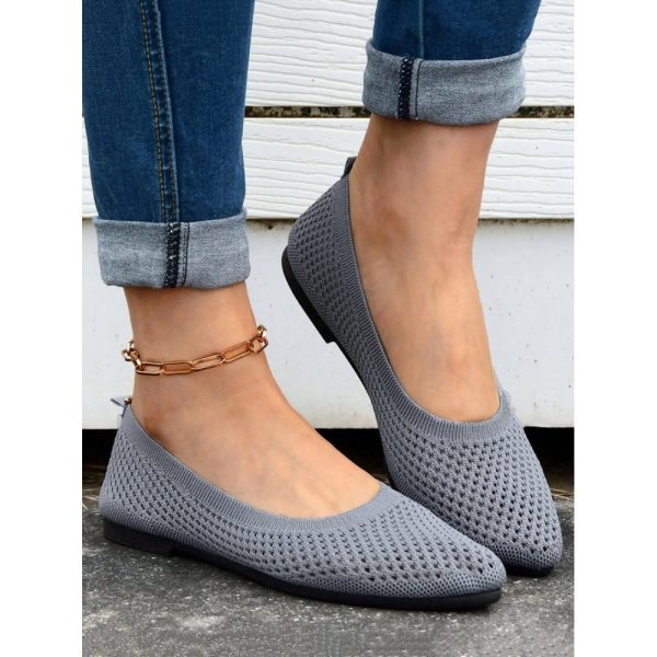Casual Plain Breathable Slip On Flat Heel Shallow Shoes Hollow Out - Image 7