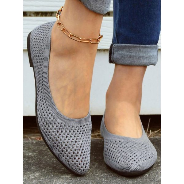 Casual Plain Breathable Slip On Flat Heel Shallow Shoes Hollow Out - Image 8
