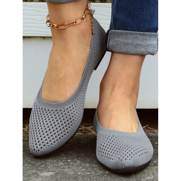 Casual Plain Breathable Slip On Flat Heel Shallow Shoes Hollow Out - Image 9