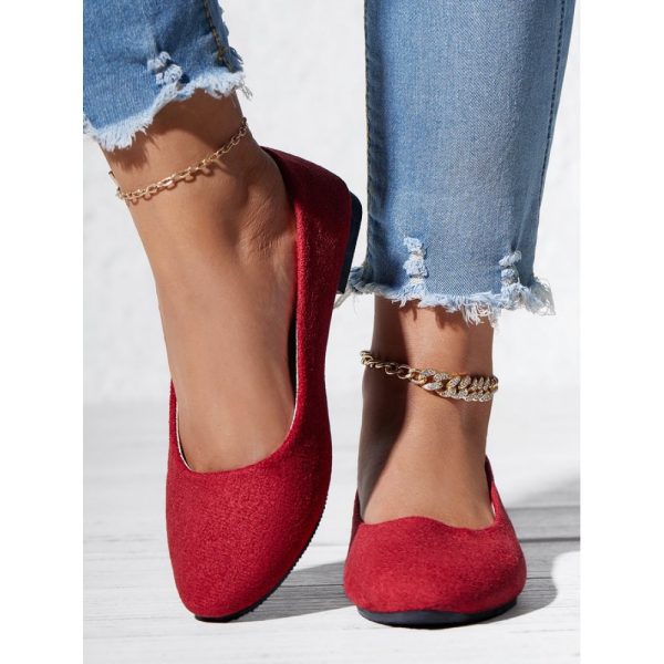 Plain All Season Simple Daily Velvet Flat Heel Round Toe Pu Slip On Shallow Shoes for Women - Image 2