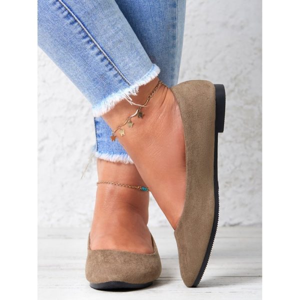 Plain All Season Simple Daily Velvet Flat Heel Round Toe Pu Slip On Shallow Shoes for Women - Image 12