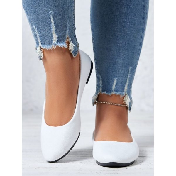 Plain All Season Simple Daily Velvet Flat Heel Round Toe Pu Slip On Shallow Shoes for Women - Image 20