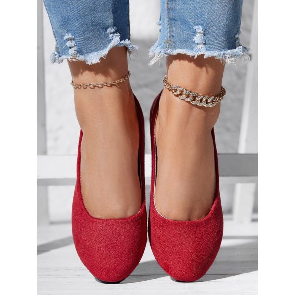 Plain All Season Simple Daily Velvet Flat Heel Round Toe Pu Slip On Shallow Shoes for Women - Image 3