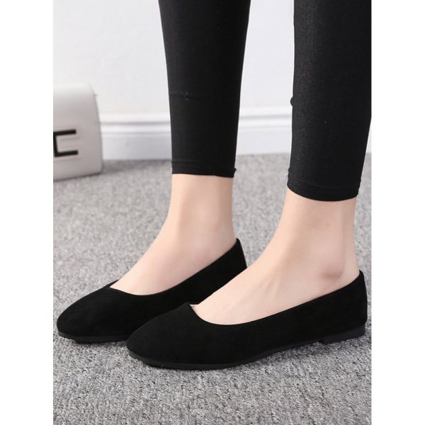 Plain All Season Simple Daily Velvet Flat Heel Round Toe Pu Slip On Shallow Shoes for Women - Image 25