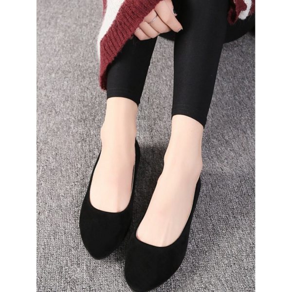 Plain All Season Simple Daily Velvet Flat Heel Round Toe Pu Slip On Shallow Shoes for Women - Image 28