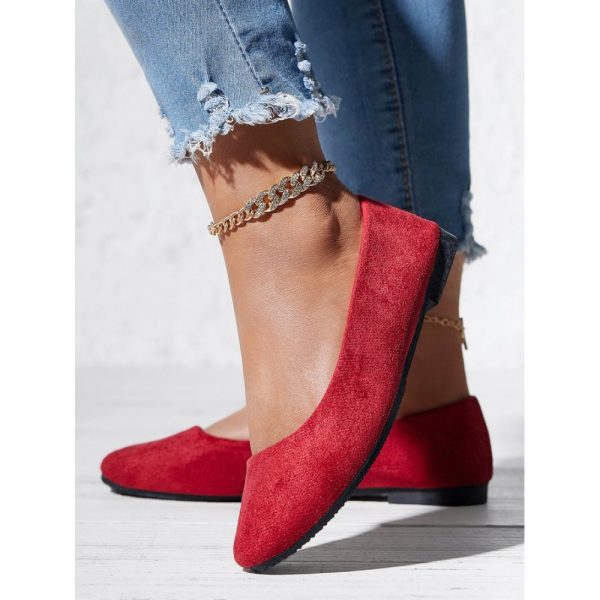 Plain All Season Simple Daily Velvet Flat Heel Round Toe Pu Slip On Shallow Shoes for Women - Image 4