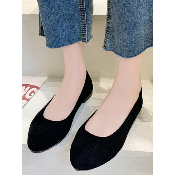 Plain All Season Simple Daily Velvet Flat Heel Round Toe Pu Slip On Shallow Shoes for Women - Image 31