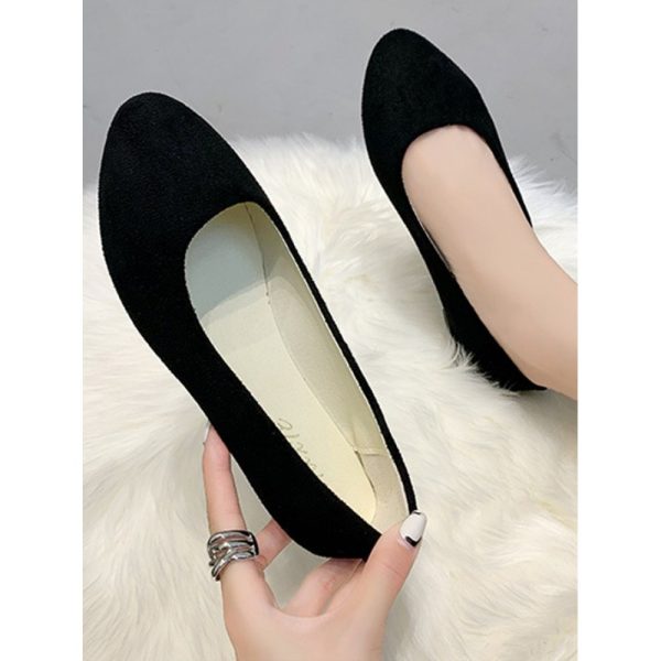 Plain All Season Simple Daily Velvet Flat Heel Round Toe Pu Slip On Shallow Shoes for Women - Image 33