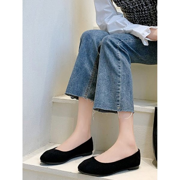 Plain All Season Simple Daily Velvet Flat Heel Round Toe Pu Slip On Shallow Shoes for Women - Image 34