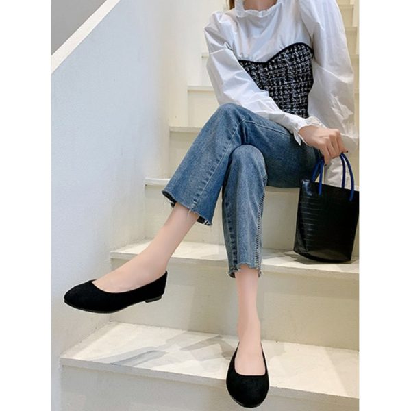 Plain All Season Simple Daily Velvet Flat Heel Round Toe Pu Slip On Shallow Shoes for Women - Image 35