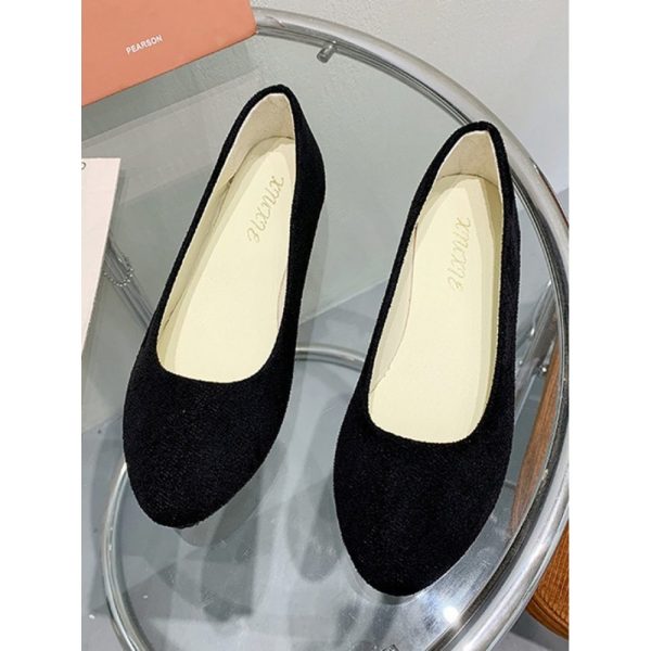 Plain All Season Simple Daily Velvet Flat Heel Round Toe Pu Slip On Shallow Shoes for Women - Image 38