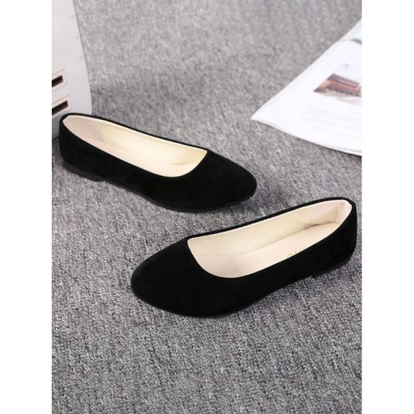 Plain All Season Simple Daily Velvet Flat Heel Round Toe Pu Slip On Shallow Shoes for Women - Image 40