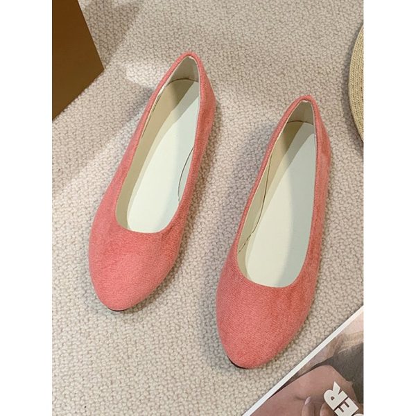 Plain All Season Simple Daily Velvet Flat Heel Round Toe Pu Slip On Shallow Shoes for Women - Image 44