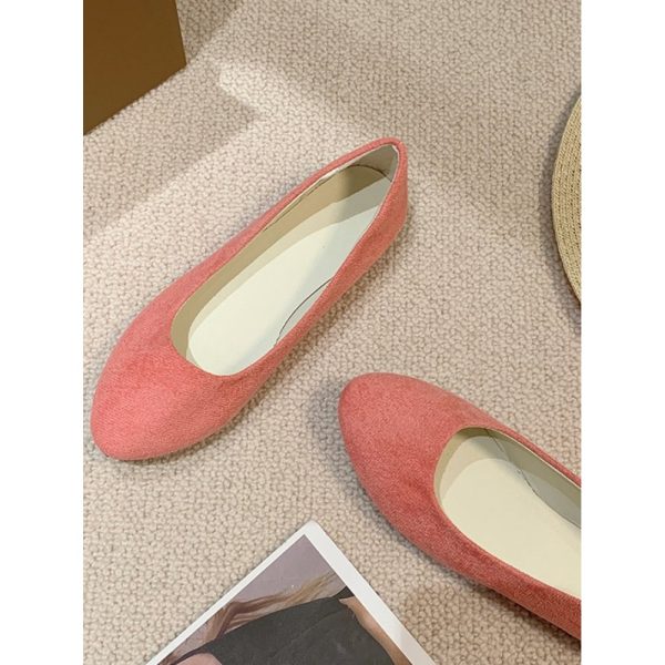 Plain All Season Simple Daily Velvet Flat Heel Round Toe Pu Slip On Shallow Shoes for Women - Image 45